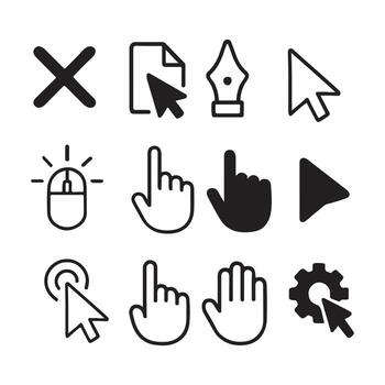 Mouse and Hand Cursor Pointers Icons Silhouettes vector