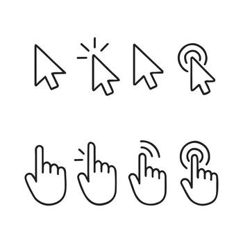 Computer Cursors and Pointers Line Icons vector