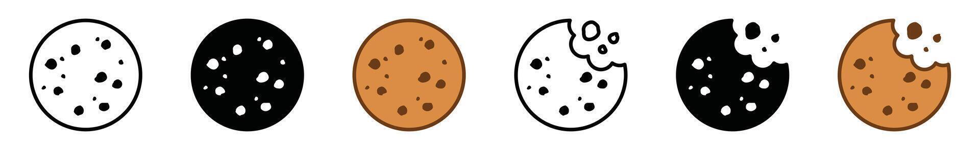 Cookie icons. Biscuit, cracker, Snack icon symbol in line, flat, and colors style on white background. Bitten biscuit icons. Bakery sign and symbol - illustration vector