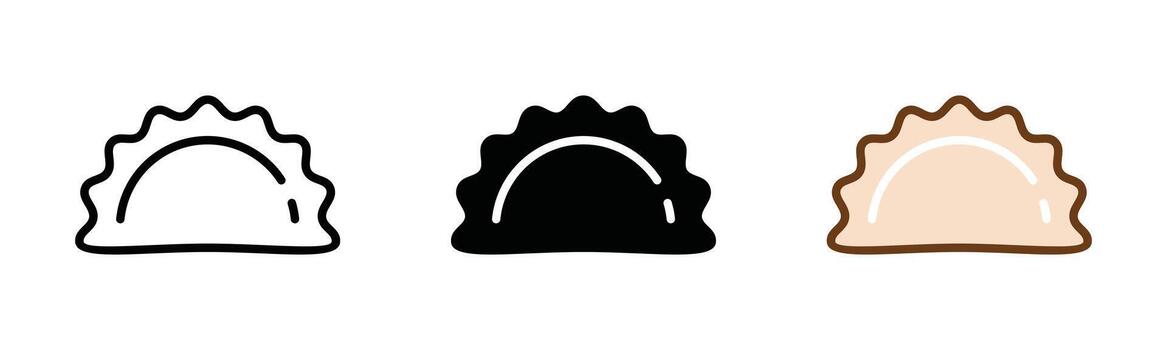Dumpling food icons. Dumpling icon symbol in line, flat, and colors style in white background. Bakery sign and symbol vector