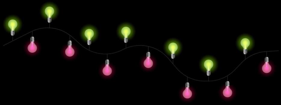 A string of lights with green and pink bulbs vector