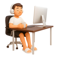 3d ilustración persona de libre dedicación disfrutando café descanso mientras trabajando en computadora png