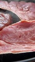 deliciosamente candente cocido carne en un pan de cerca disparos espectáculo sus tentador apelación video