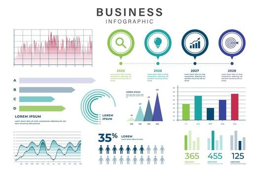 moderno negocio infografía con gráficos, gráficos, y datos visualización elementos vector