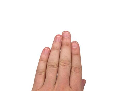 Close up, showing a mans hand with dirty fingernails men nails, working male hands, with the concept of health, white background, top view, flat lay photo