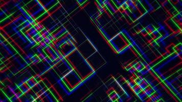 färgrik krets styrelse styled teknologi bakgrund med en rutnät av lysande rader med kromatisk avvikelse effekt. full hd looping animation. video