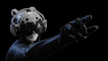 ett episk kamera med en robot. de robot poäng med hans finger fixering de överträdelse video