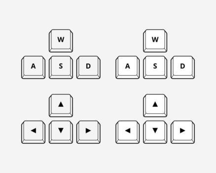 Arrow left, right, up, down, w, a, s, d keys on computer keyboard isolated icon. Keyboard buttons. vector