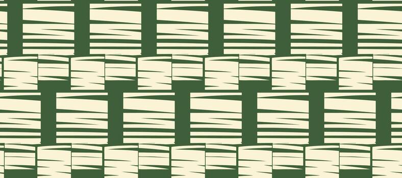 Seamless abstract pattern with irregular cream stripes on a dark green background. Modern geometric texture for fabric, wallpaper, wrapping paper, and home decor vector
