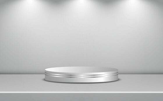 Silver display stand on grey background vector