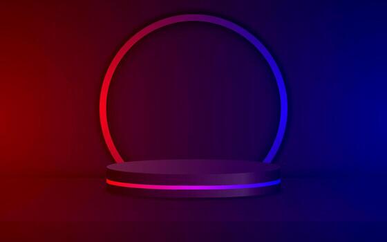 Cylindrical pedestal podium. Realistic 3D rendering. Studio space concept with podium and spotlights. vector