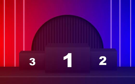 3D rendering of a podium. A realistic pedestal for the winners' awards. An illustration of three geometric steps. vector