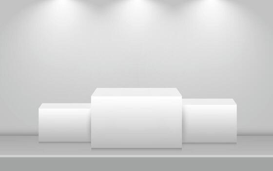 An empty concrete winner's podium with numbers against a spotlight background. 3D rendering. vector