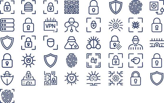 la seguridad cibernética icono conjunto esencial gráficos para digital seguridad vector