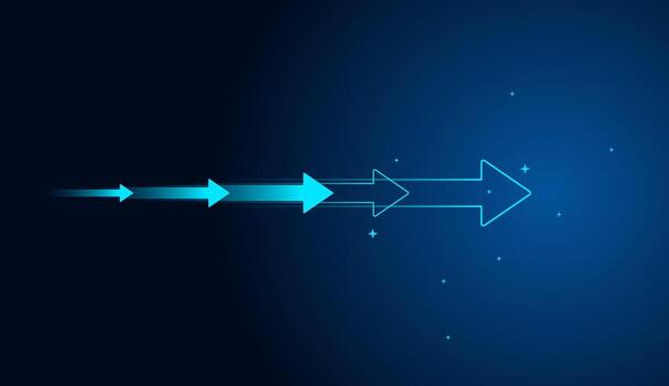 a sequence of arrows progressing horizontally to the right, highlighted on a blue gradient background, signifying forward movement vector