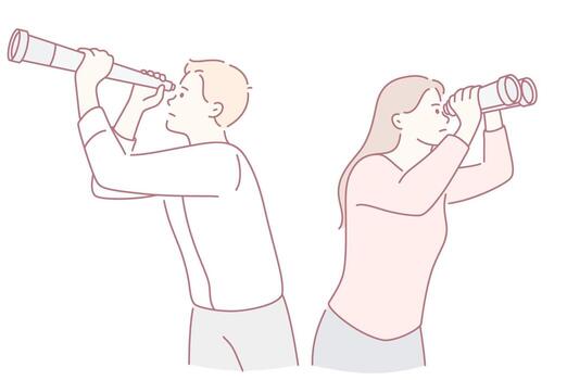 Exploring Different Perspectives Engaging in the Art of Looking Through Telescopes vector