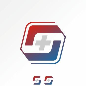 initial S font square 3D box with plus inside medical vector