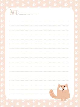 A simple, cute-style note page with a cat and paws in the background vector