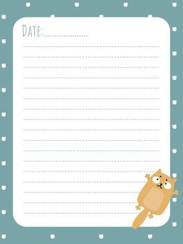 Diary page template with date and cute cat in simple flat style vector