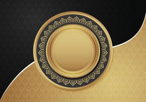 Elegant Ornamental Circle Frame with Golden Accents and Pattern Background vector