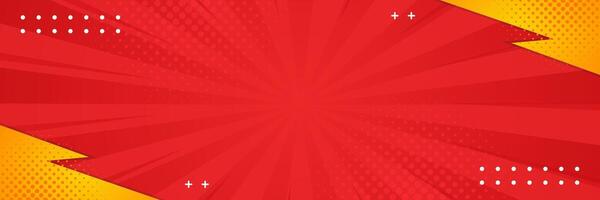 resumen rojo y amarillo cómic antecedentes con rayos de sol efecto y medios tonos moderno popular Arte bandera diseño para rebaja plantillas, eventos, negocio anuncios, sitios web, y encabezados vector