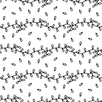 festive garland pattern with elongated lanterns on string. Handmade, scribbled. Tangled strings with elongated lanterns. Seamless texture for holidays. Wedding, Mother's Day, Birthday, Valentine's Day vector