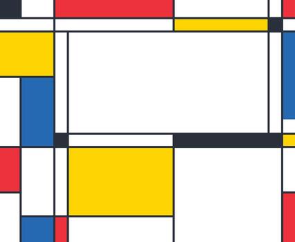 Geometric Mondrian Style. Abstract geometric artwork in Mondrian style with red yellow blue and black rectangles vector