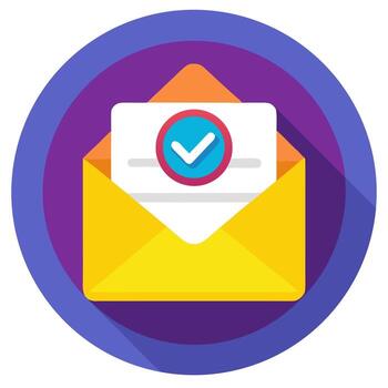 Email confirmation icon with check mark. Flat image vector