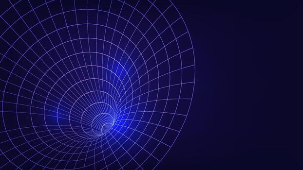 Abstract digital tunnel with glowing blue grid lines and light flares, ideal for technology, sci-fi and virtual space concepts vector