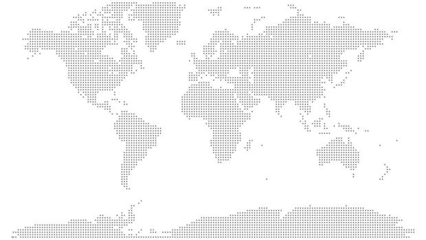 A modern dotted world map graphic with clean lines. Dotted world map cartography visualizing the entire planet with a minimalist and sophisticated dot pattern. vector