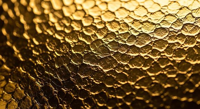 Golden textured surface with honeycomb pattern and warm light abstract background photo
