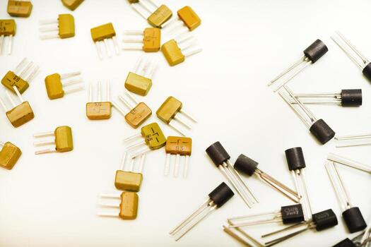 Set of black bipolar transistors. Microelectronics parts. Semiconductor elements. photo