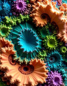 Kaleidoscopic complexity An array of swirling fractals in vibrant spring hues and textures photo