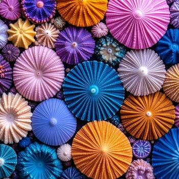 Symphony of radial patterns in a vibrant array of chromatic hues and textured forms photo