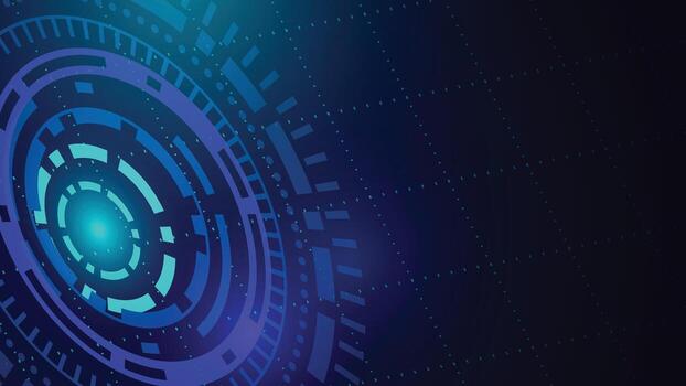 Modern blue technology background featuring glowing digital circular interface and abstract grid, ideal for innovation, cyber design, business, and futuristic digital projects. vector