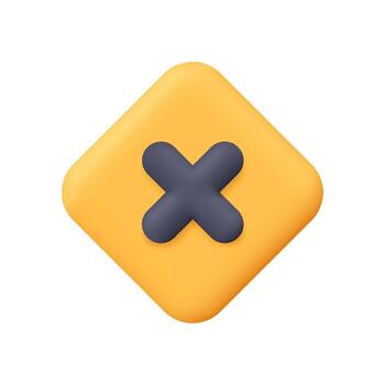 Black cross on yellow diamond rhombus button. Close, delete, reject symbol. User interface concept. 3d icon. Cartoon minimal style. vector