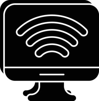 a black and white image of a computer monitor with a wifi symbol vector