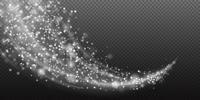 Navidad nieve escama sendero con espumoso ligero partículas y estrellas creando un mágico bokeh efecto. Perfecto para festivo, fantasía o celebracion diseños valores ilustración en realista estilo. vector