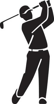 Dynamic Silhouette of a Golfer in Mid-Swing Displaying Power and Skill on the Green Field vector