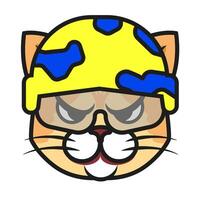 Character in camouflage. Ukrainian military cat. Serious animal soldier in military uniform. vector