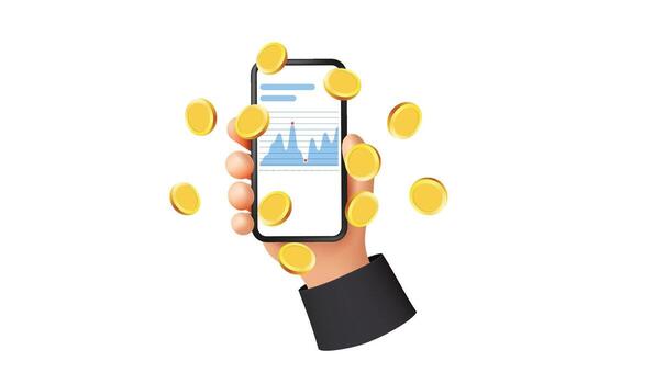Smartphone with financial data and coins vector