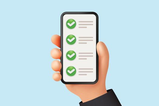 Hand holding smartphone checklist vector