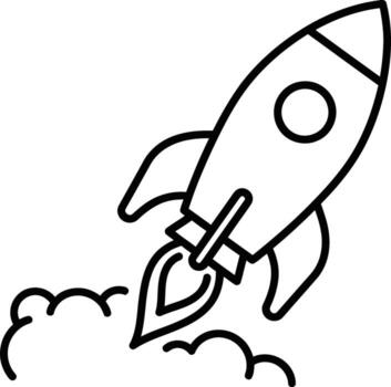 Dynamic rocket blasting off with fiery exhaust and clouds signifying innovation and progress vector