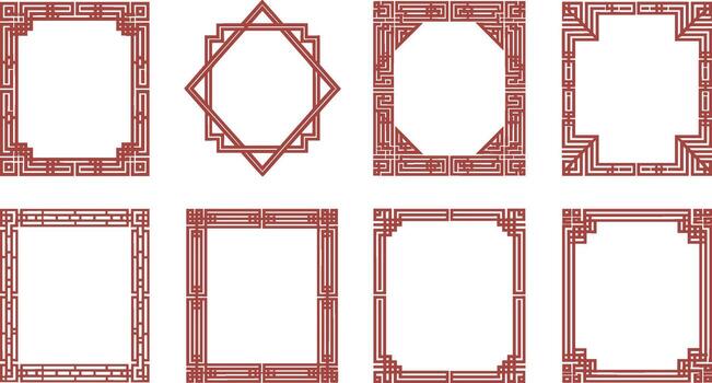 Collection of Geometric Red Frames and Borders with Intricate Patterns illustration vector