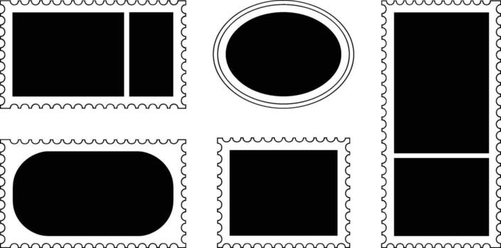 Collection of Blank Postage Stamp Frames and Shapes on White Background Keywords stamp, postage, frame, border, blank, empty, collection, set, graphic, design, element, isolated, white vector