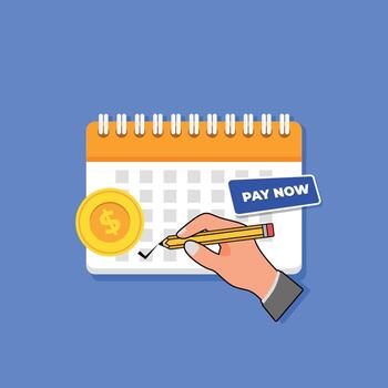 Payment dates in a hand-marked calendar. Subscription payments. Monthly payment dates. Flat calendar with payment buttons. Scheduled tax payments on a calendar. vector