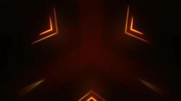 vibrerande symmetrisk mönster av lysande gul och röd rader formning vinkel- former på mörk bakgrund, skapande trogen kalejdoskopisk effekt. video