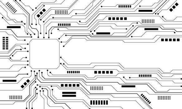 Abstract black circuit board technology connected lines electronics elements computer motherboard chip processor digital on white background vector