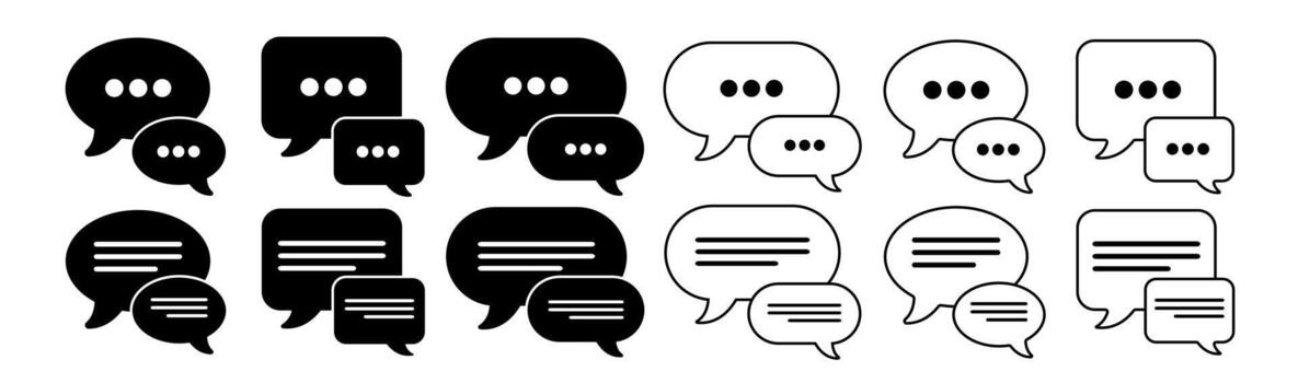 Chat and Message Icon set, Outline Conversation icons symbol, Talking, Text Bubble, Button in Modern Minimal style, Communication illustration. vector