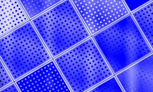 Abstract geometric background featuring a pattern of diagonal blue squares filled with evenly spaced polka dots. seamless tile. vector